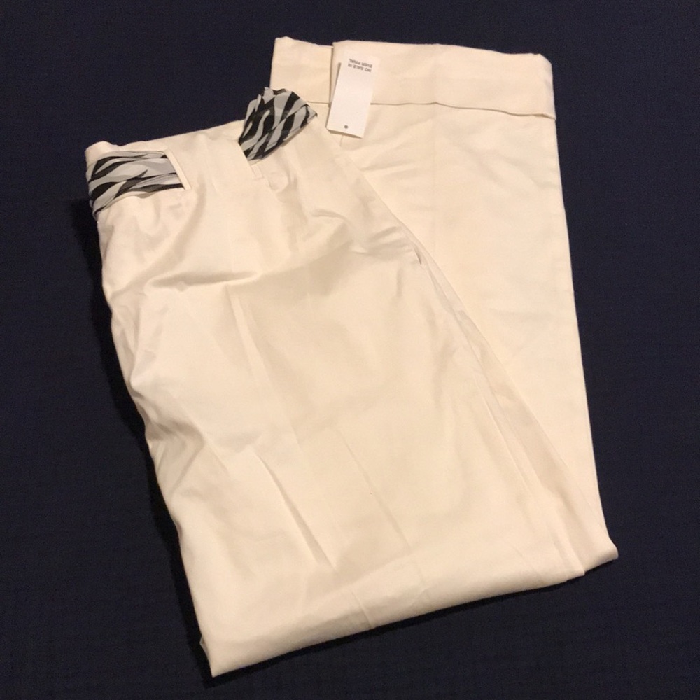 NWT New York & Company cream cuffed pants zebra patterned scarf belt Size 16 - Picture 6 of 9